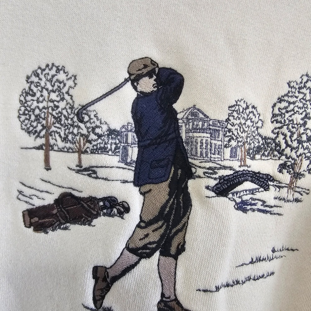 Vintage C&B Sport Croft & Barrow Mens Large Cream Embroidered Golf Sweatshirt - Picture 3 of 4